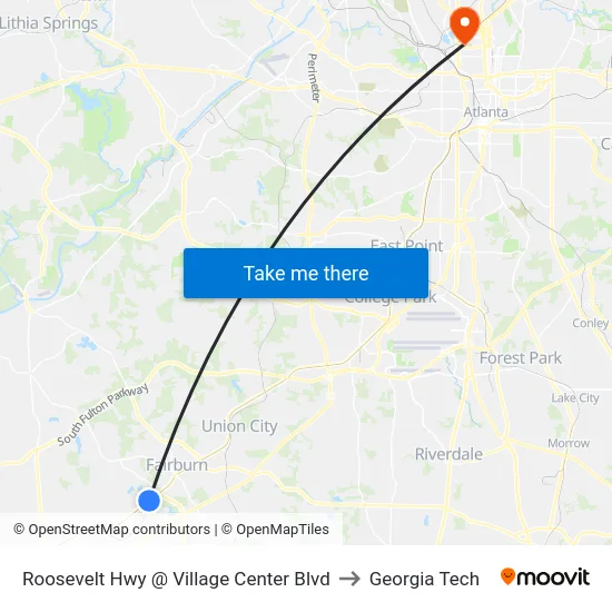 Roosevelt Hwy @ Village Center Blvd to Georgia Tech map
