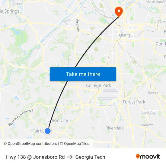Hwy 138 @ Jonesboro Rd to Georgia Tech map