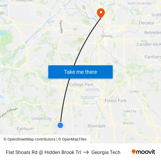 Flat Shoals Rd @ Hidden Brook Trl to Georgia Tech map
