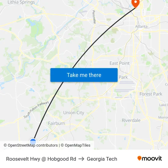 Roosevelt Hwy @ Hobgood Rd to Georgia Tech map