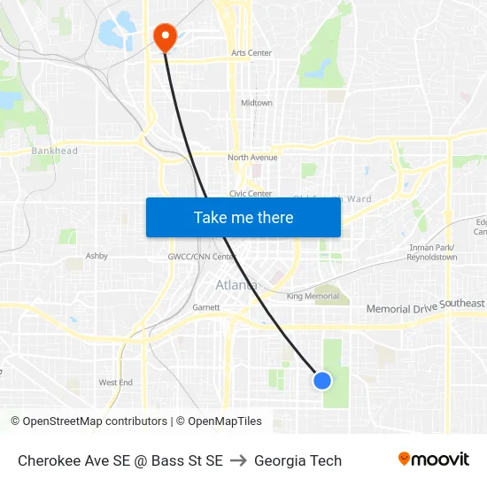 Cherokee Ave SE @ Bass St SE to Georgia Tech map