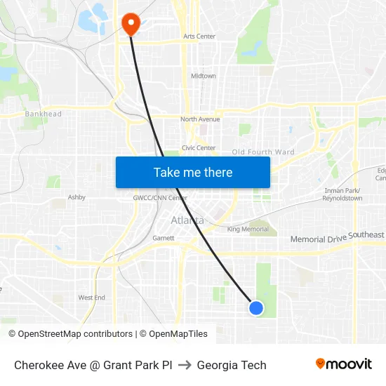 Cherokee Ave @ Grant Park Pl to Georgia Tech map