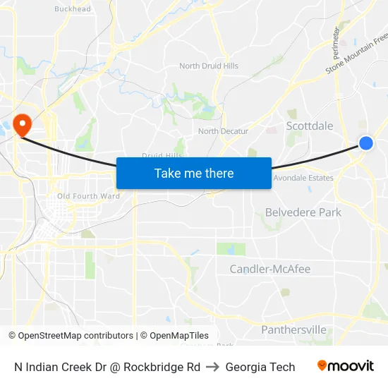 N Indian Creek Dr @ Rockbridge Rd to Georgia Tech map