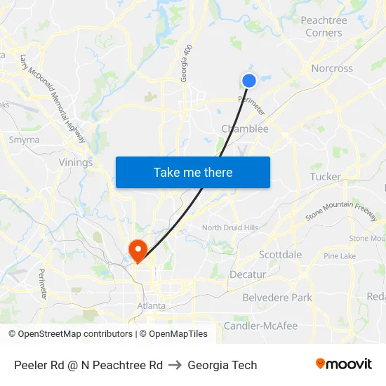 Peeler Rd @ N Peachtree Rd to Georgia Tech map