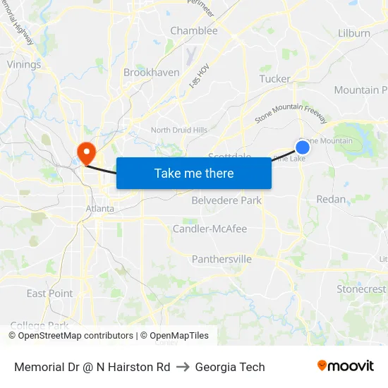 Memorial Dr @ N Hairston Rd to Georgia Tech map