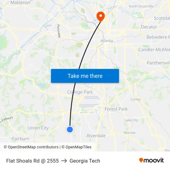 Flat Shoals Rd @ 2555 to Georgia Tech map