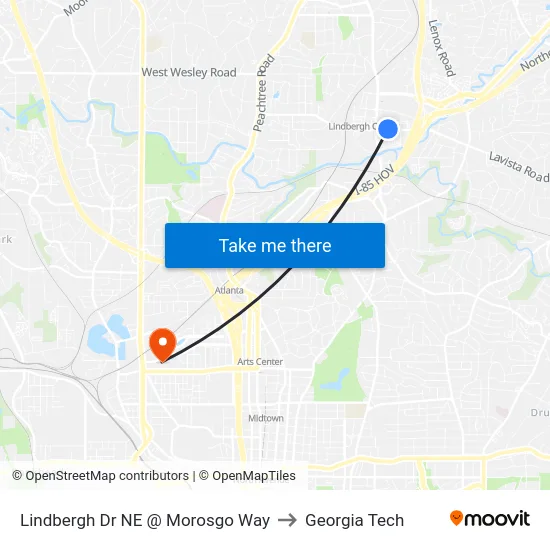 Lindbergh Dr NE @ Morosgo Way to Georgia Tech map