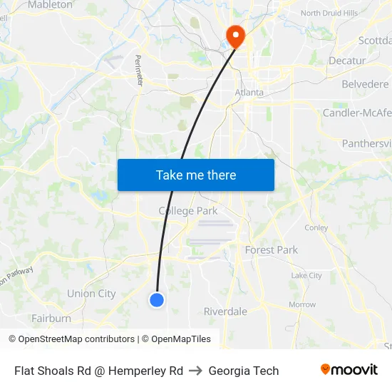 Flat Shoals Rd @ Hemperley Rd to Georgia Tech map