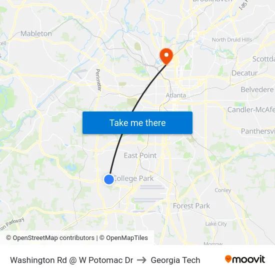 Washington Rd @ W Potomac Dr to Georgia Tech map