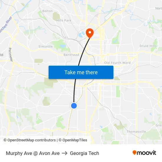 Murphy Ave @ Avon Ave to Georgia Tech map