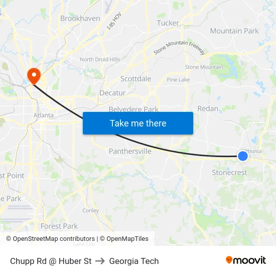 Chupp Rd @ Huber St to Georgia Tech map