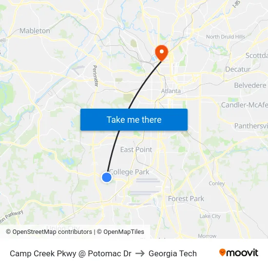 Camp Creek Pkwy @ Potomac Dr to Georgia Tech map