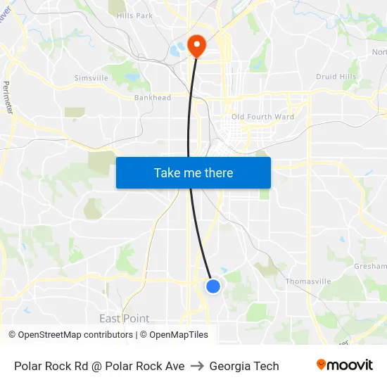 Polar Rock Rd @ Polar Rock Ave to Georgia Tech map