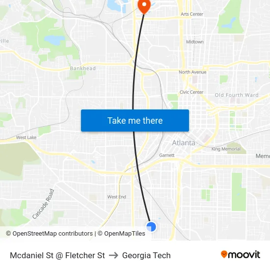 Mcdaniel St @ Fletcher St to Georgia Tech map