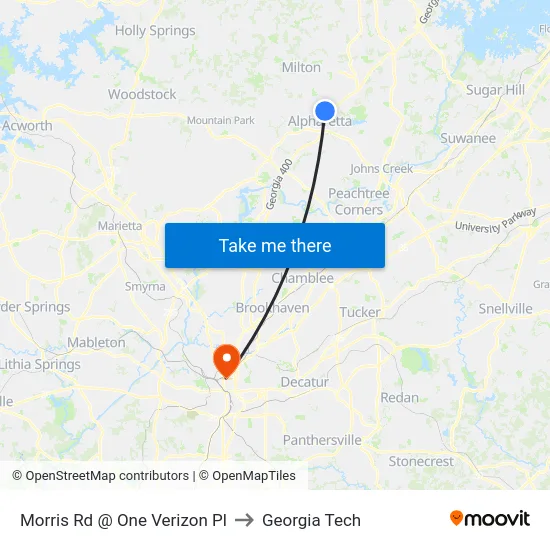 Morris Rd @ One Verizon Pl to Georgia Tech map