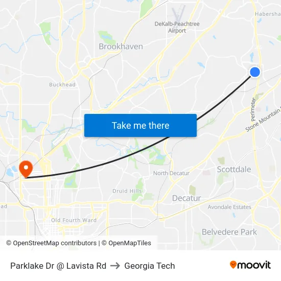 Parklake Dr @ Lavista Rd to Georgia Tech map