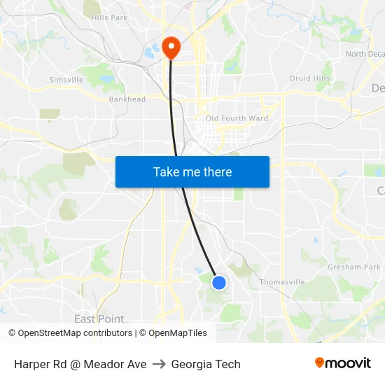 Harper Rd @ Meador Ave to Georgia Tech map