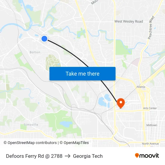 Defoors Ferry Rd @ 2788 to Georgia Tech map