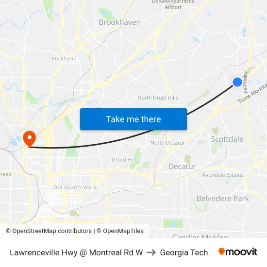 Lawrenceville Hwy @ Montreal Rd W to Georgia Tech map