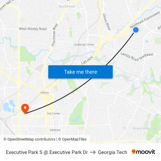 Executive Park S @ Executive Park Dr to Georgia Tech map