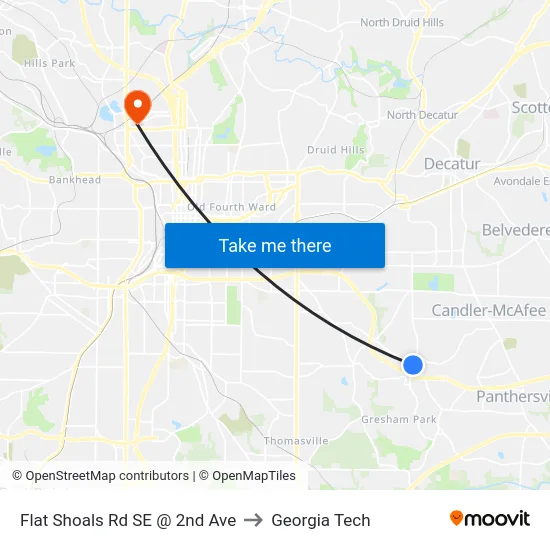 Flat Shoals Rd SE @ 2nd Ave to Georgia Tech map