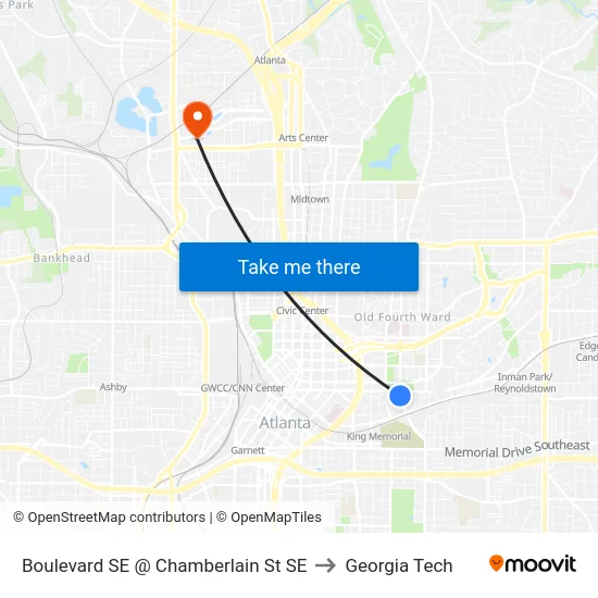 Boulevard SE @ Chamberlain St SE to Georgia Tech map