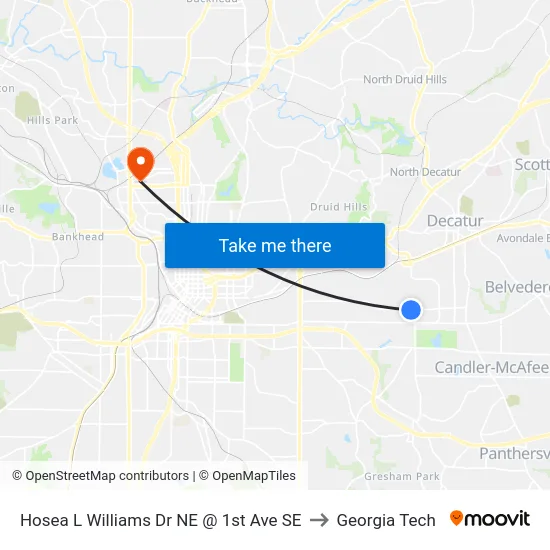 Hosea L Williams Dr NE @ 1st Ave SE to Georgia Tech map
