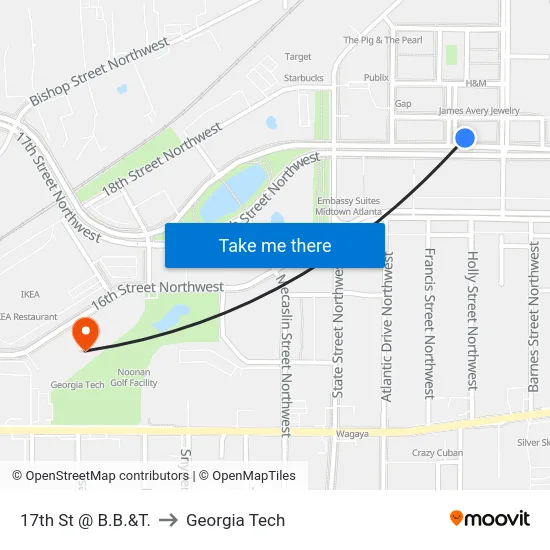 17th St @ B.B.&T. to Georgia Tech map
