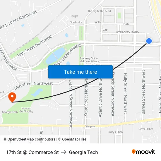 17th St @ Commerce St to Georgia Tech map
