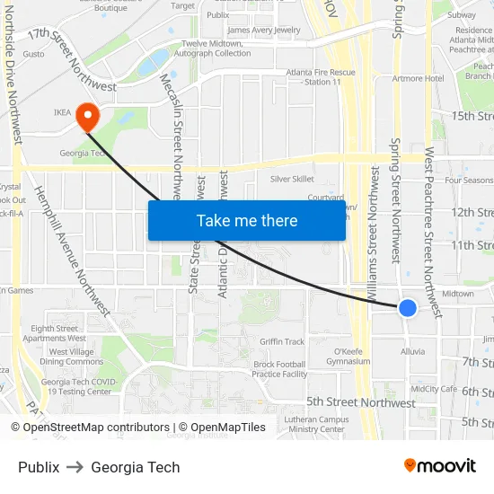 Publix to Georgia Tech map