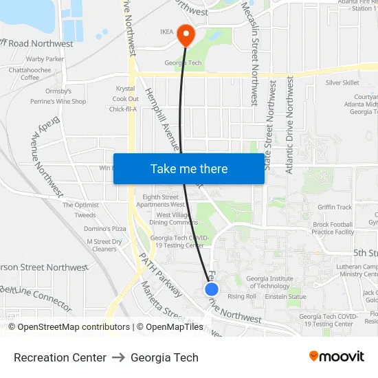 Recreation Center to Georgia Tech map