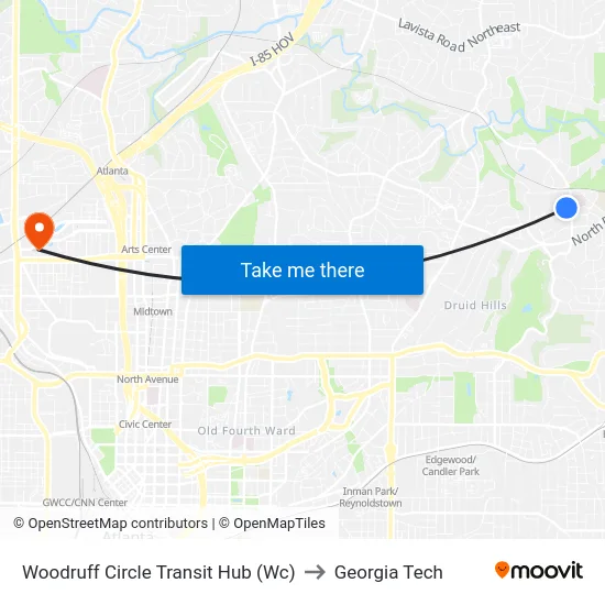 Woodruff Circle Transit Hub (Wc) to Georgia Tech map