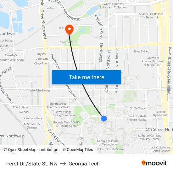 Ferst Dr./State St. Nw to Georgia Tech map