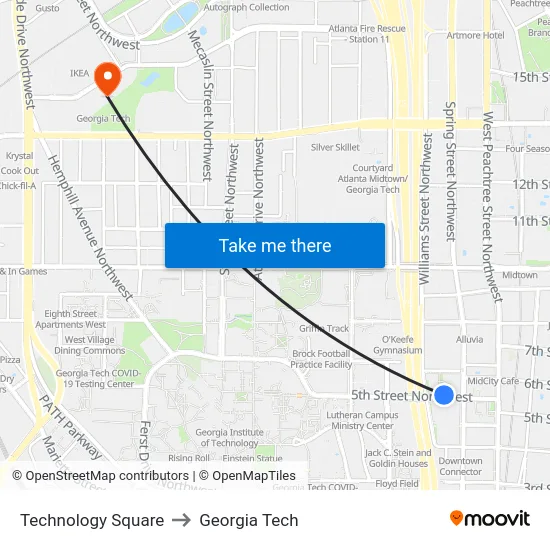 Technology Square to Georgia Tech map