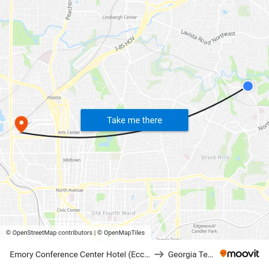 Emory Conference Center Hotel (Ecch) to Georgia Tech map