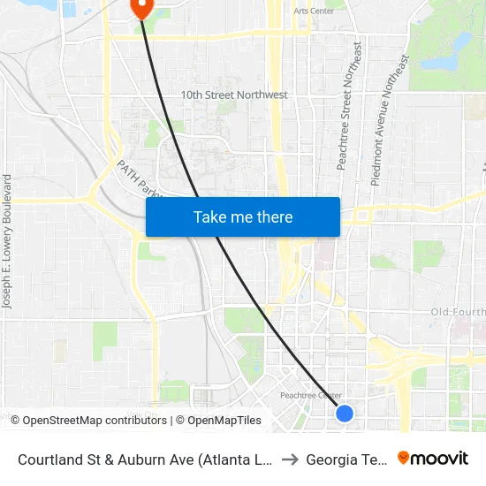 Courtland St & Auburn Ave (Atlanta Life) to Georgia Tech map