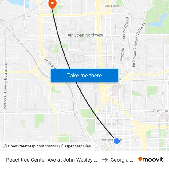 Peachtree Center Ave at John Wesley Dobbs Ave to Georgia Tech map