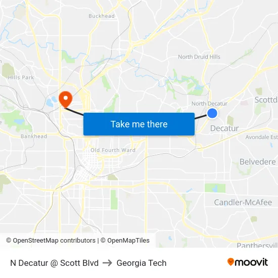 N Decatur @ Scott Blvd to Georgia Tech map