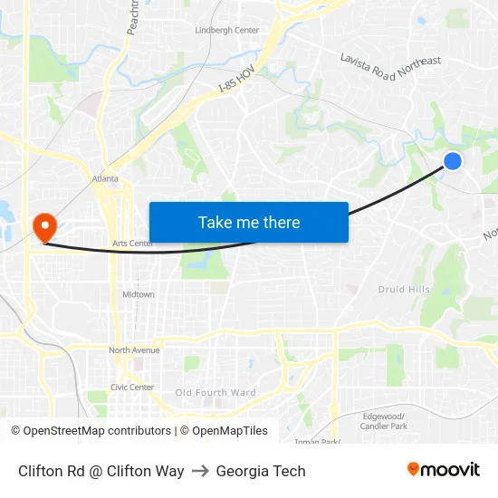 Clifton Rd @ Clifton Way to Georgia Tech map