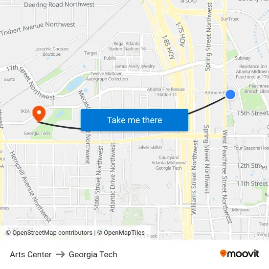 Arts Center to Georgia Tech map