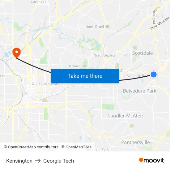 Kensington to Georgia Tech map