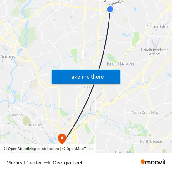 Medical Center to Georgia Tech map