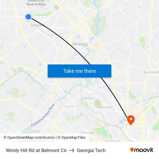 Windy Hill Rd at Belmont Cir to Georgia Tech map