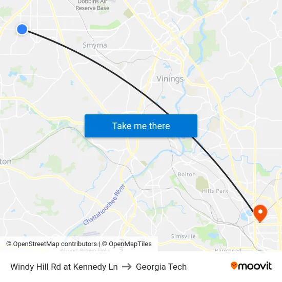 Windy Hill Rd at Kennedy Ln to Georgia Tech map