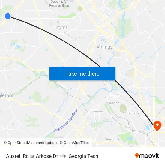 Austell Rd at Arkose Dr to Georgia Tech map