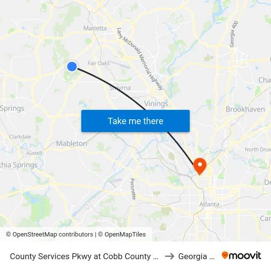 County Services Pkwy at Cobb County Health Dept to Georgia Tech map