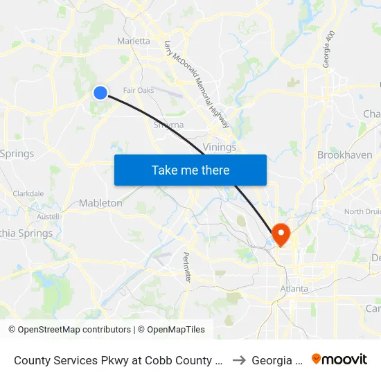 County Services Pkwy at Cobb County Public Safety to Georgia Tech map