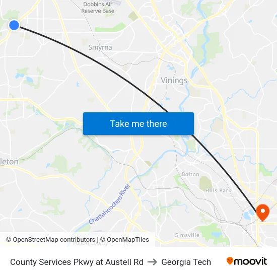 County Services Pkwy at Austell Rd to Georgia Tech map