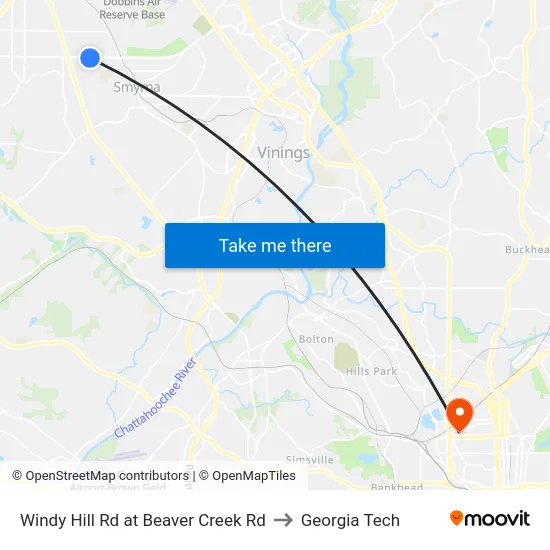 Windy Hill Rd at Beaver Creek Rd to Georgia Tech map
