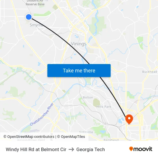 Windy Hill Rd at Belmont Cir to Georgia Tech map